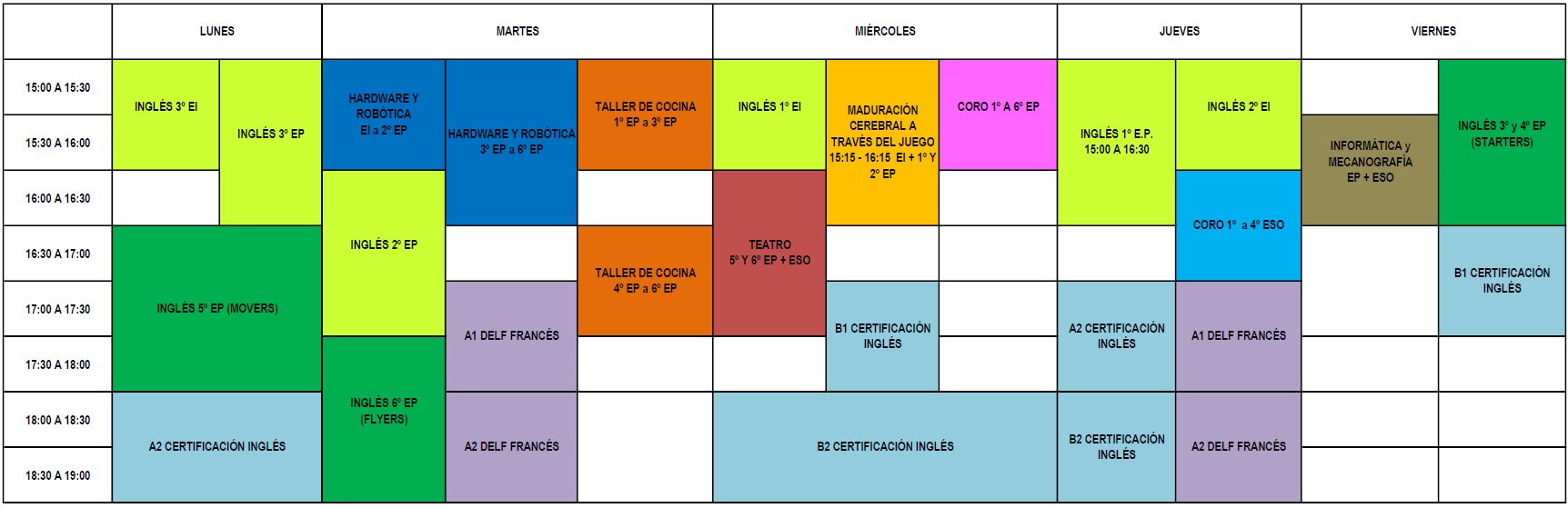 Horario actividades extraescolares curso 25/26 COAMI Alfaro